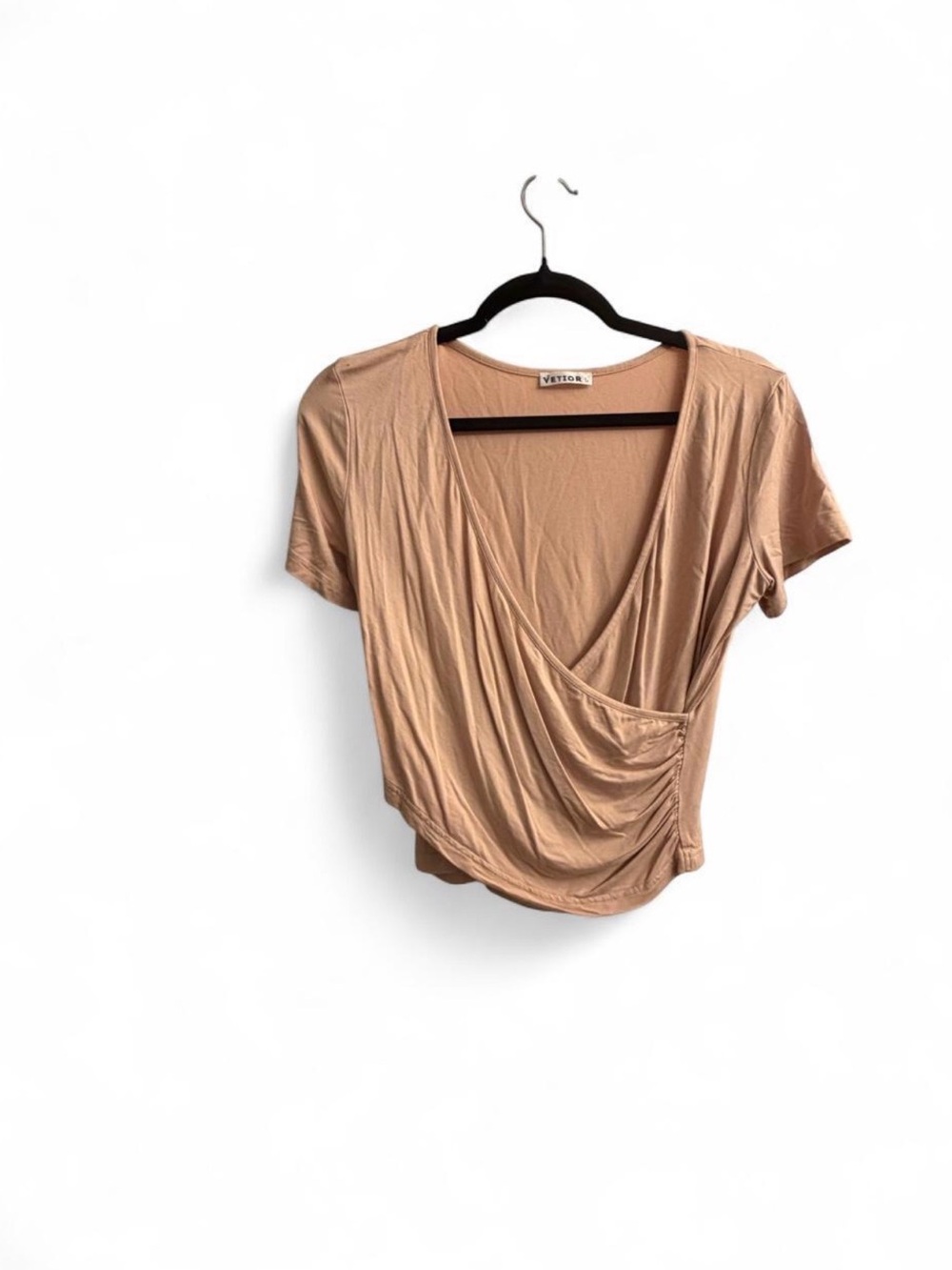 Vero Moda Tan Draped Crossover Short Sleeve Top